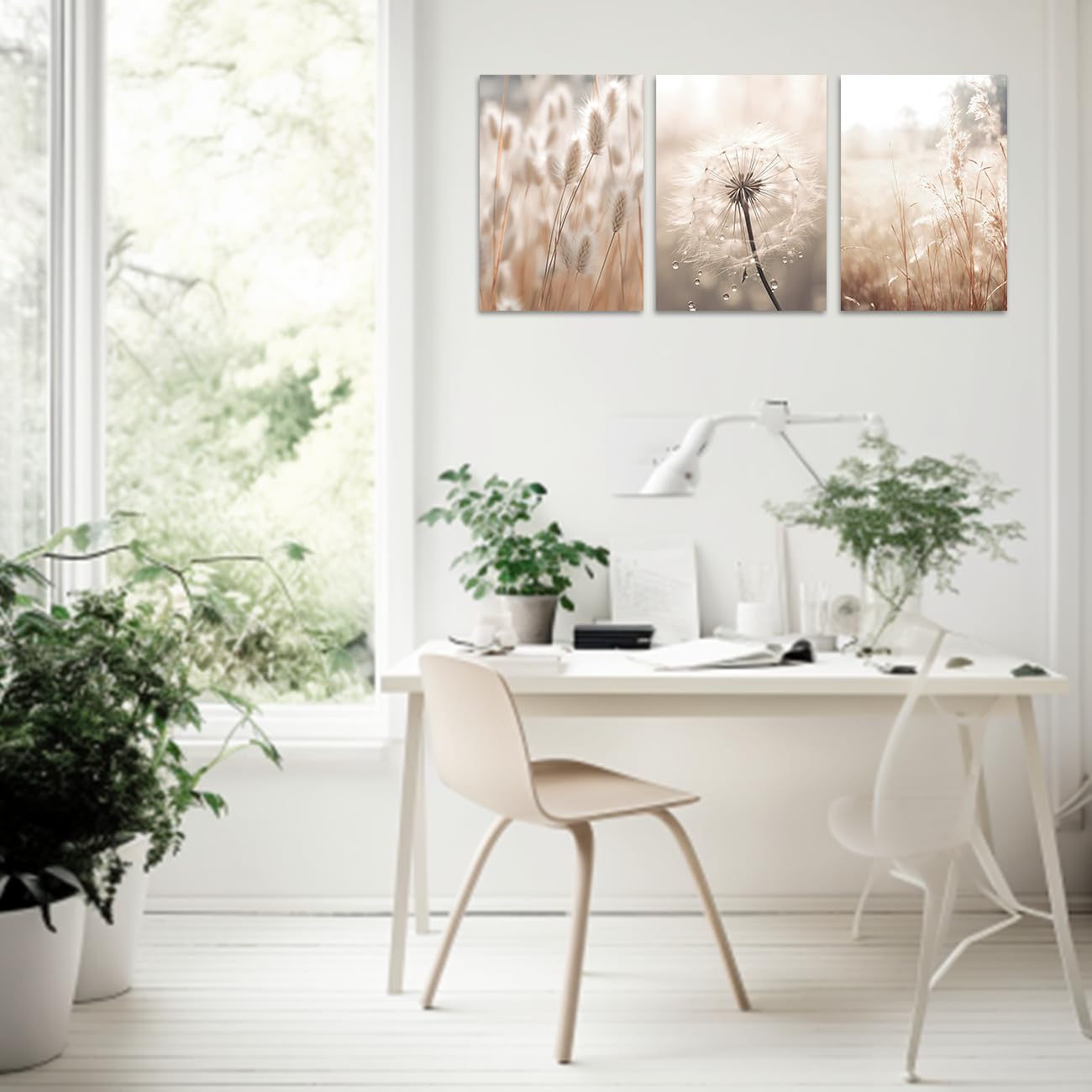CXHOSTENT Dandelion Canvas Wall Art 3 Piece Beige Botanical Dandelion Reed Grass Painting Prints Nordic Posters Nature Plant Wildflower Picture (Nature-2, 11.00"x14.00"x3P)