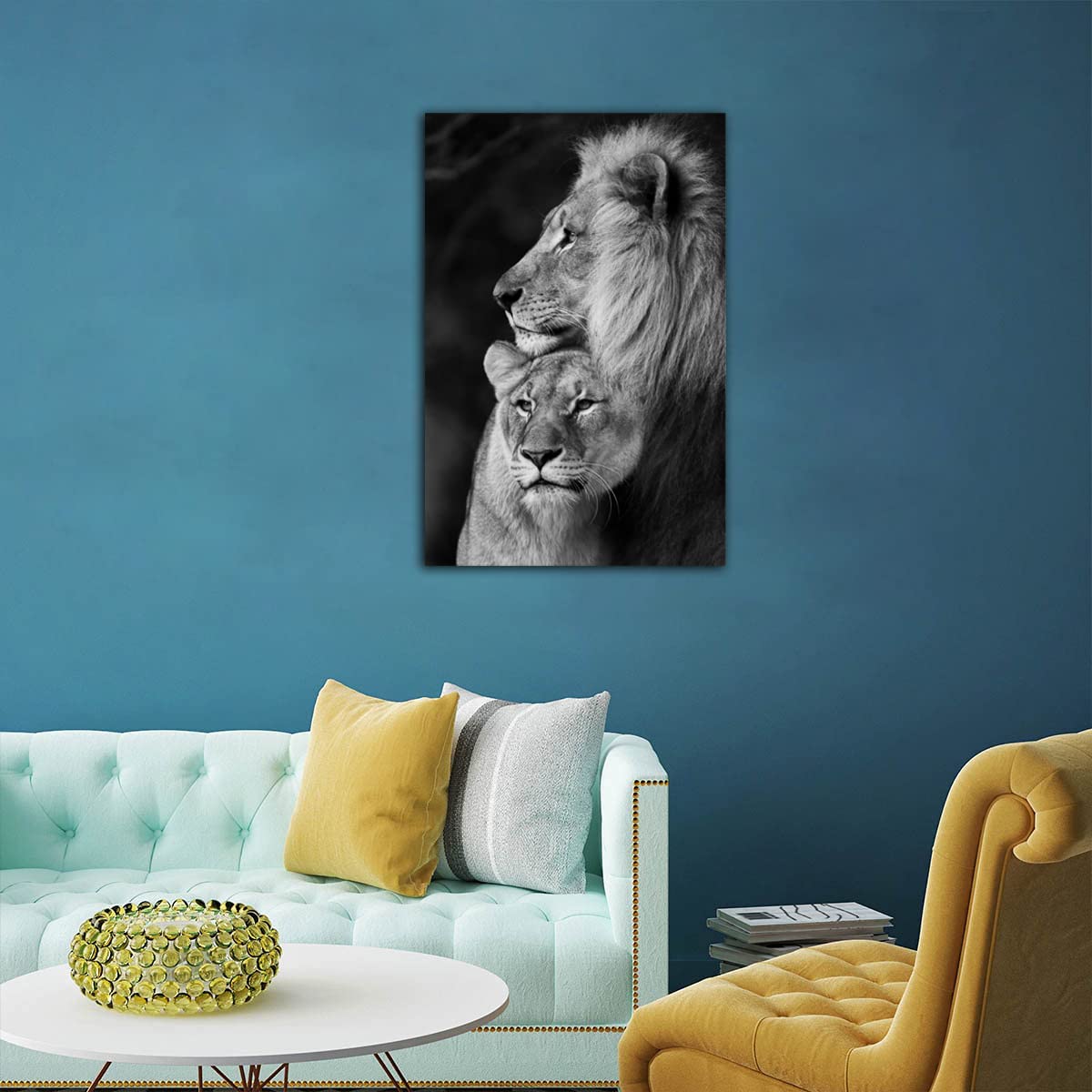 RAOMAAE Lion and Lioness Hug Poster Black and White Animal Lion Wall Art Picture Print Canvas Painting Modern Home Living Room Decor Poster (40x60cm-No Frame)