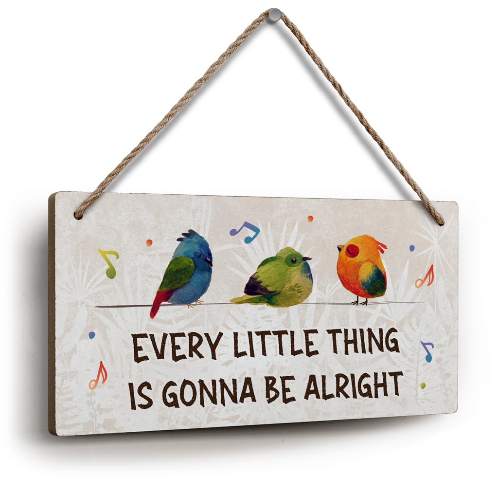 YZEXEZY Every Little Thing Is Gonna Be Alright Sign 6"x12" Home Office Wall Decor Cute Birds With Uplifting Messages-Inspirational Gifts for Women Friends