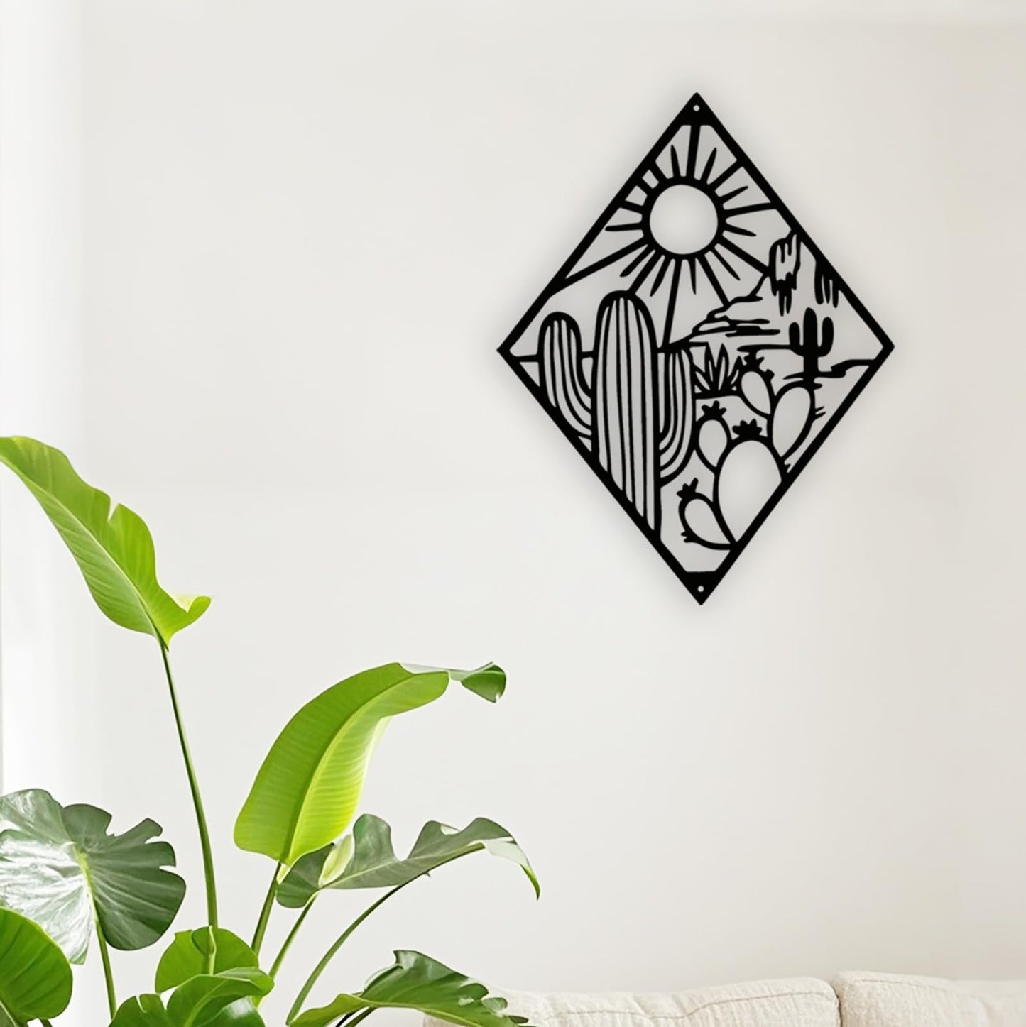 Jidecor Metal Western Cactus Desert Wall Hanging Decor Silhouette Wall Art for Home Living Room Bedroom Kitchen outdoor decor (Black)