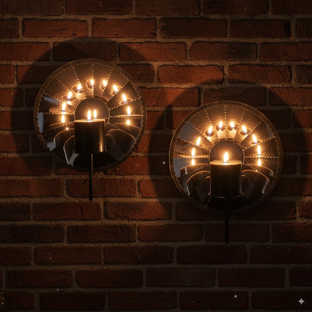 Woparty Candle Sconces,Wall Candle Holder Set of 2, Multi-Angle Light Reflection for Wall Decor Living Room，Dining Room 11.8" H x 10.8" W x 4.9" D