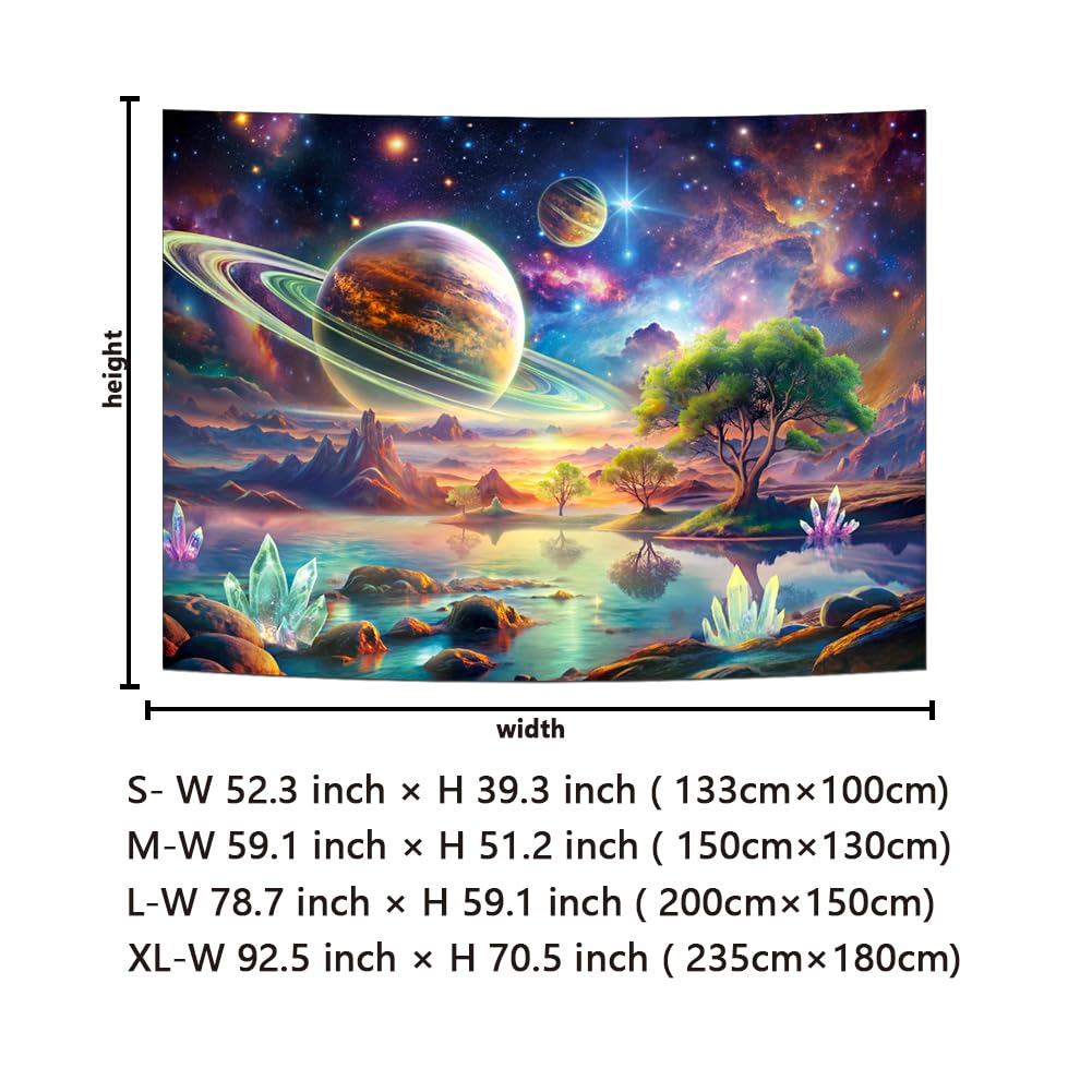 Blacklight Galaxy Space Tapestry UV Reactive Planet Wall Hanging Magical Trees Tapestries Cosmic Mountain Landscape Wall Decor Aesthetic Starry Night Backdrop for Bedroom