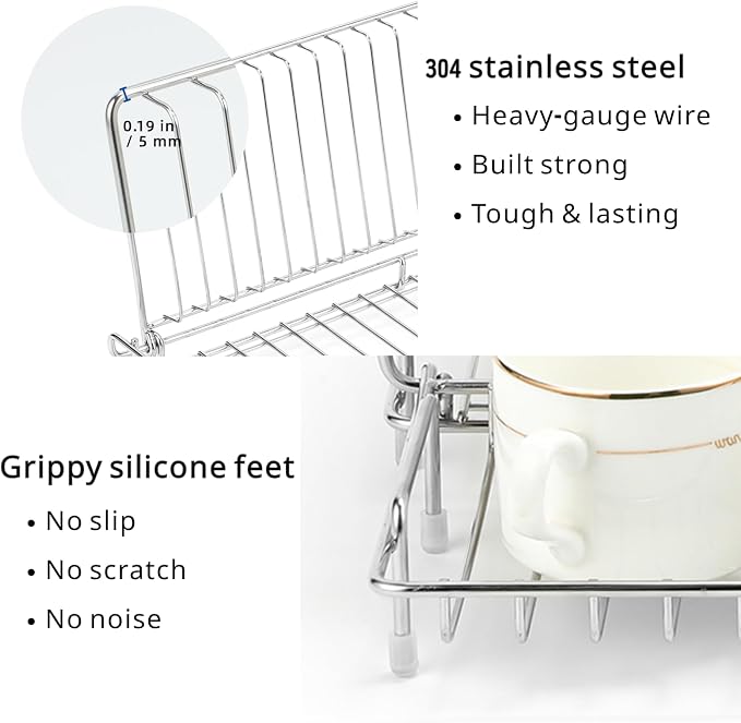 Foldable Dish Drying Rack, Small Dish Drying Racks, Collapsible Dish Drying Rack for Kitchen Counter - Compact Design, Stainless Steel, Silver