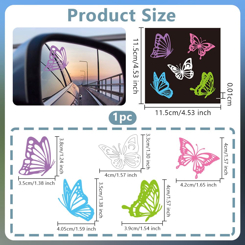 OLYCRAFT 4 Styles/Sheet Rearview Mirror Decal Butterfly Shape Window Stickers Car Side Mirror Sticker Removable Waterproof PVC Stickers for Car Decor Water Bottle Laptop Sticker - 4.5x4.5 inch