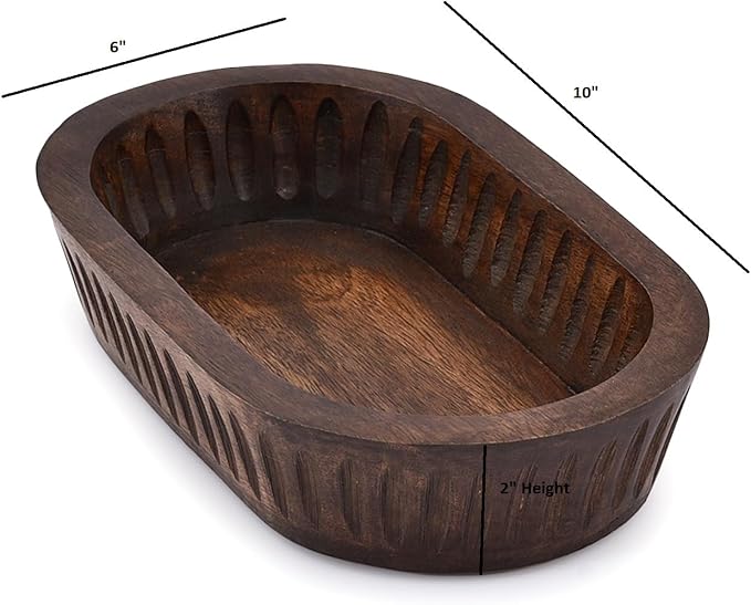 Samhita Mango Wood Decorative Bowls for Home Décor, Decorative Long Wooden Bowl for Table Centerpiece (10" x 6" x 2")
