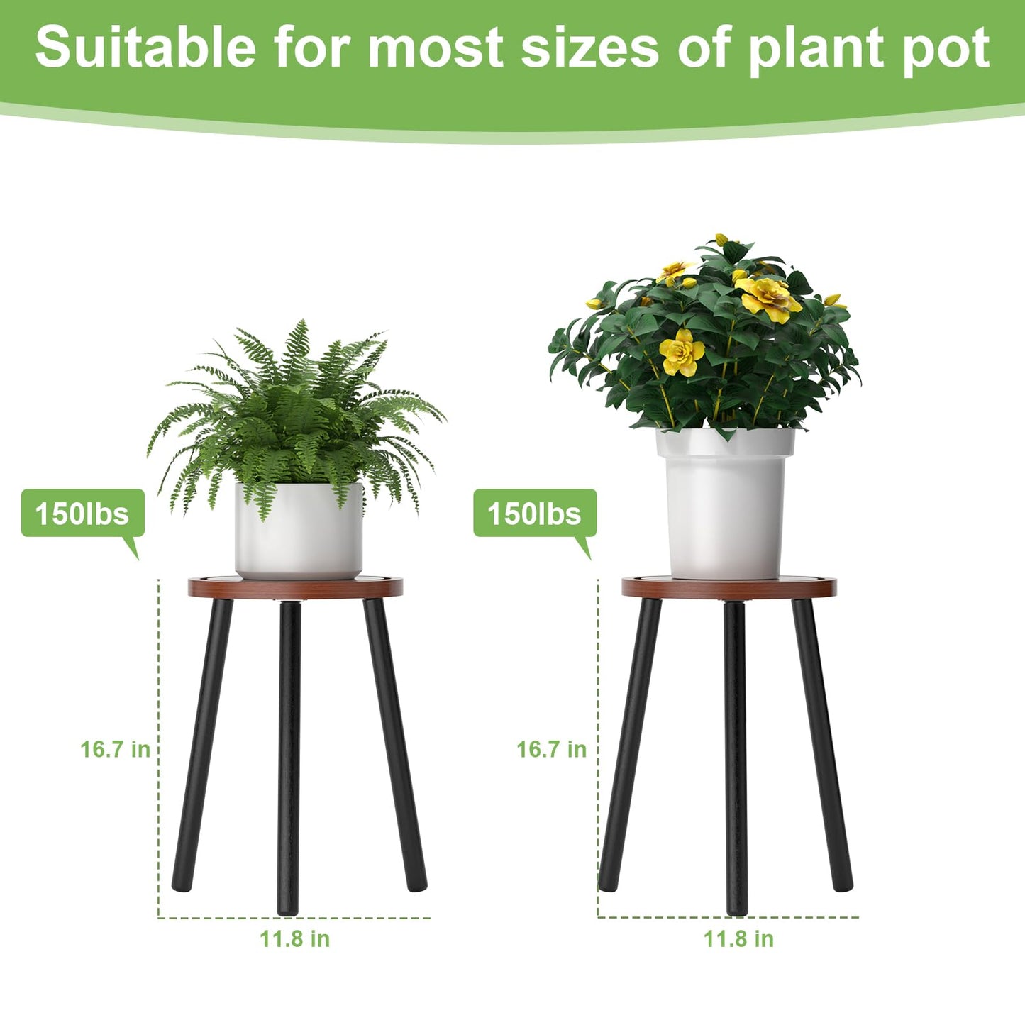 Vecxoty 2-Pack Wood Plant Stands Indoor, 16.7" Tall Plant Stand Outdoor Mid-Century Plant Stool, Single Plant Table Modern Small Round Side/End Table for Living Room, Balcony, Office(Brown)