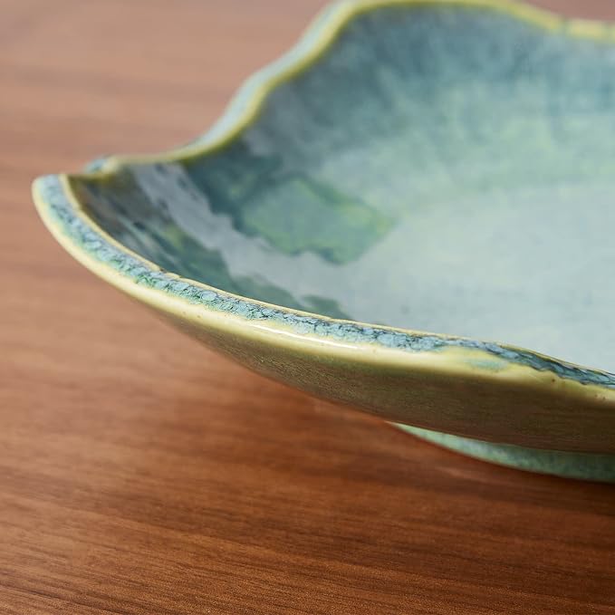 Large Ceramic Decorative Bowl, 12" Green Reactive Glaze Centerpiece Bowl, Modern Coffee Table Decor, Entryway Catchall Key Bowl, Decorative Fruit Bowl for Dining Table Living Room (12'')