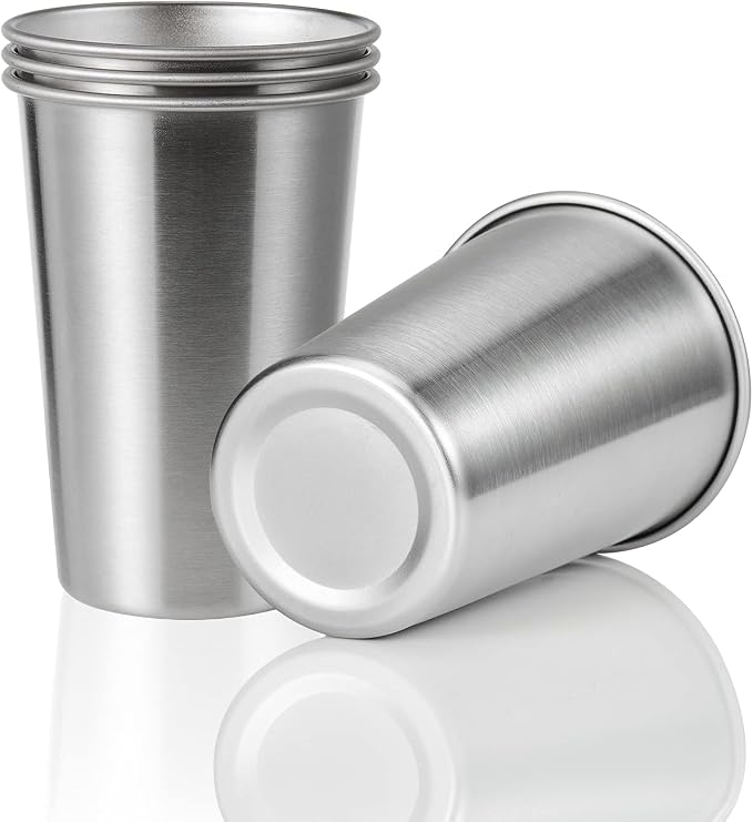 4 Pack 16oz Stainless Steel Pint Cup,Healthy Unbreakable and Stackable,Metal Drinking Glasses