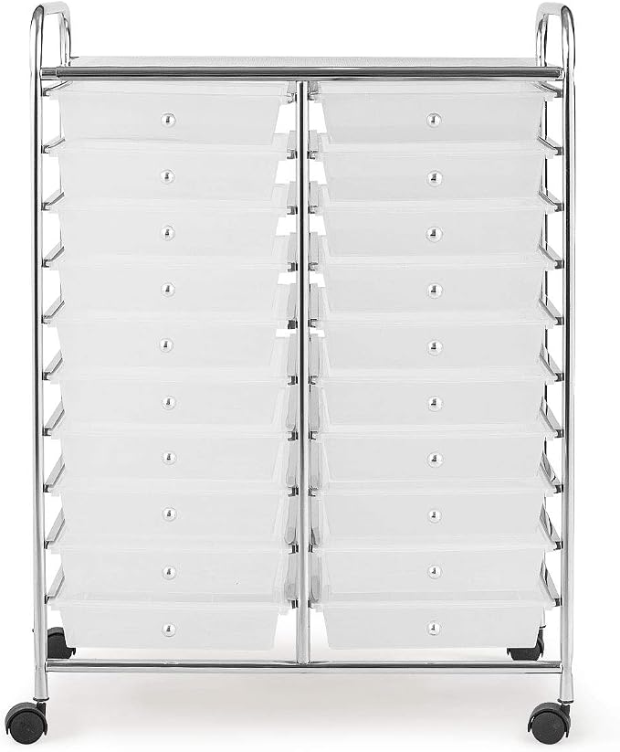 Giantex Storage Drawer Carts, 20-Drawer Organizer, Utility Cart on Wheels, Semi-Transparent Multipurpose Cart for Home Office School Supplies Tools Scrapbook Paper