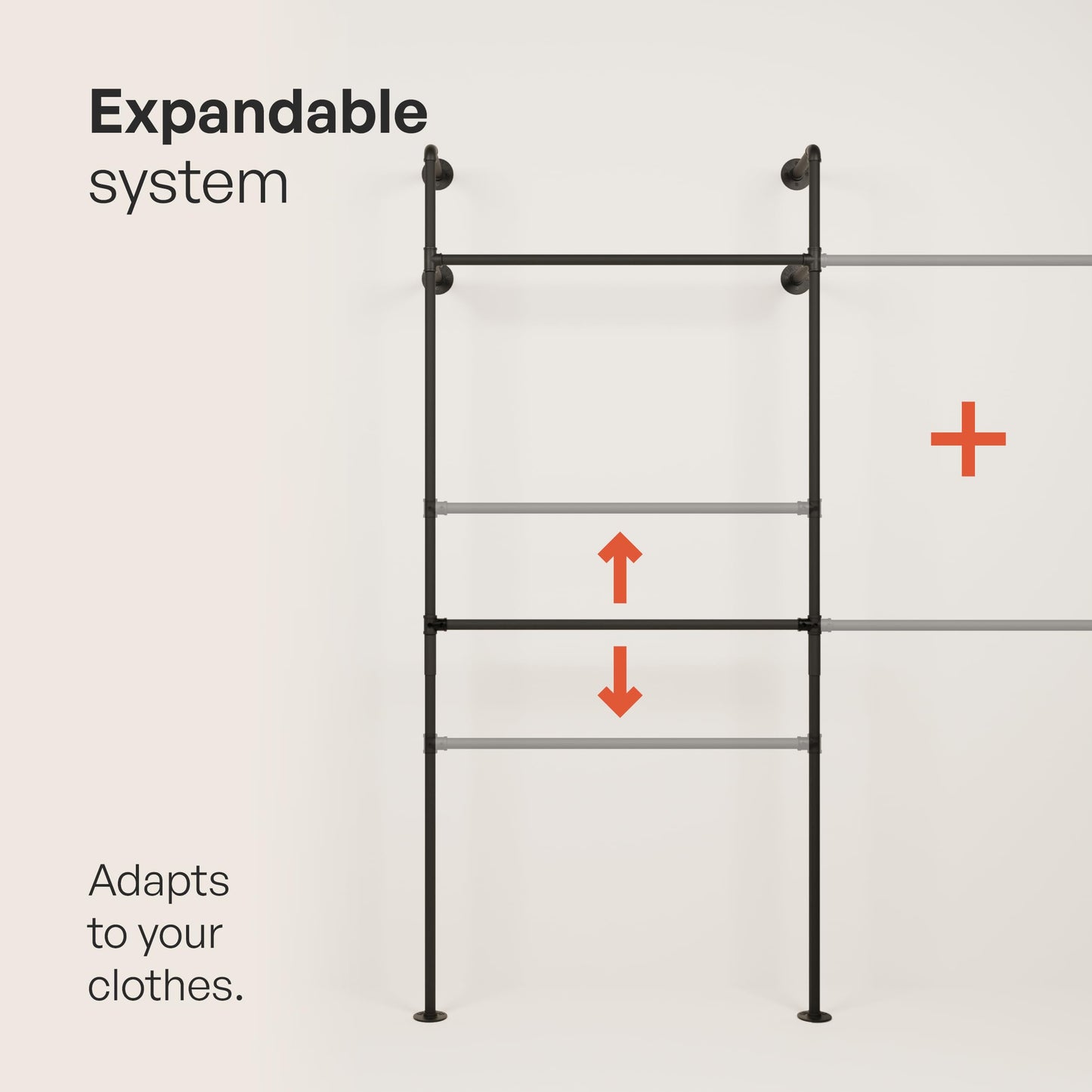 pamo Industrial Pipe Clothing Rack – Wall Mounted Black Closet System in Powder-Coated Steel – 154.33" W × 87.4" H – Easy Setup – Ideal for Walk-In Closets & Retail Use