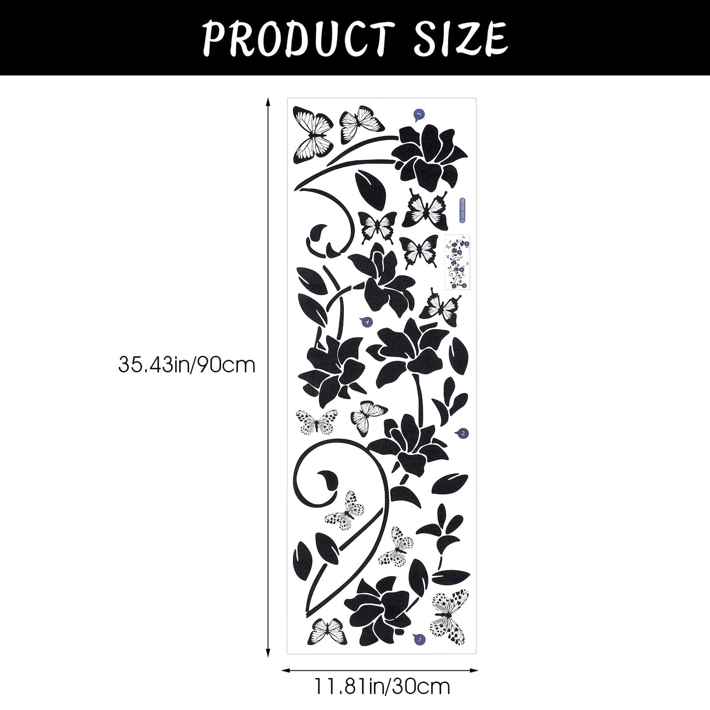 Heclia Black Flower Vine Butterfly Wall Stickers Art Design Wall Sticker Anti-Collision Window Vinyl Sticker Butterfly Glass Door Walls Decor for Bathroom Bedroom Kitchen Home Decorations