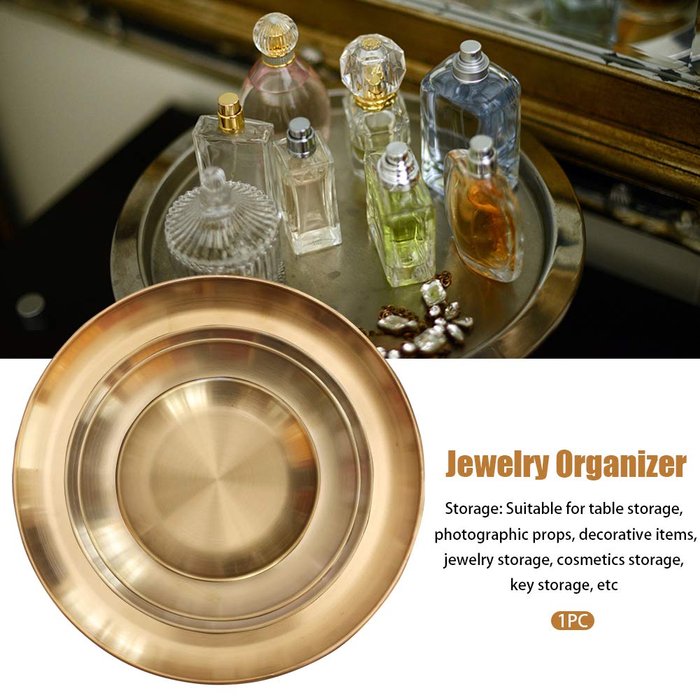 Round Brass Tray, Gold Round Tray, Stainless Steel Large Rounds Trays, Stainless Steel Plate Cosmetics Jewelry Organizer Towel Trays for Home,Matte Brass Finish(Color:20cm)