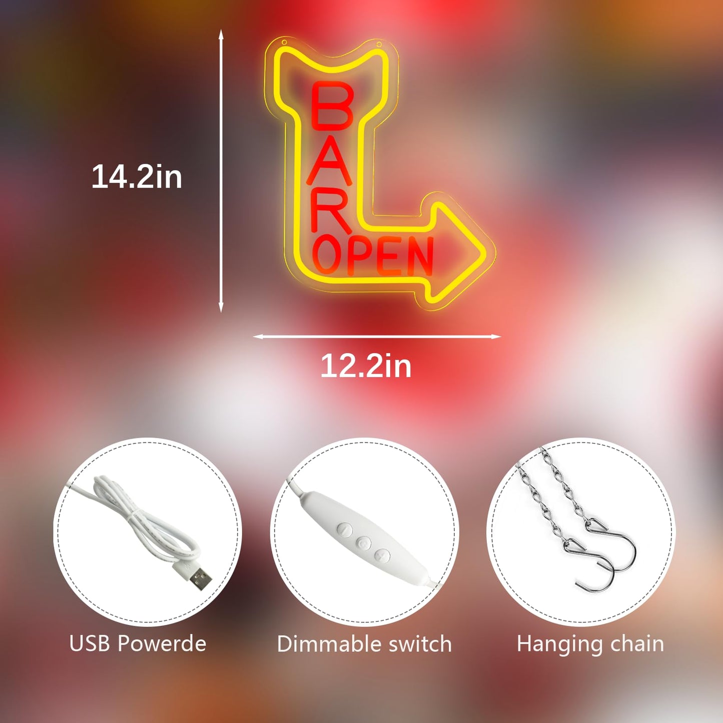 qbanziou Bar Open Neon Signs for Wall Decor，Open Signs for Business,Led Neon Light for Man Cave, Bar,Pub，Christmas Birthday Party Gift