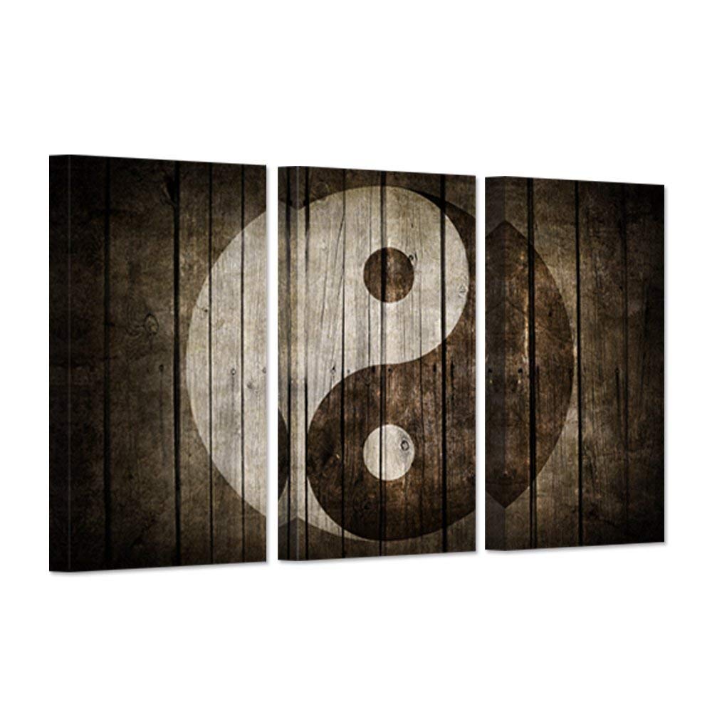 iHAPPYWALL Vintage Yin Yang Wall Art Brown Symbol Rustic Wood Painting Chinese Religion Picture for Home Living Room Ready to Hang