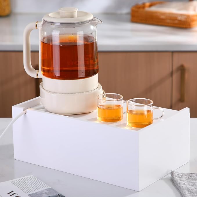 Cinnvoice Tea Bag Organizer Wood Tea Organizer Storage Box 8 Compartments Container Holder with Lid to Storage and Keep Fresh(White)