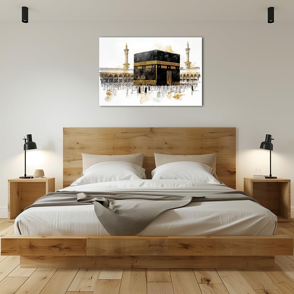 TIEHAOMAI Islamic Canvas Wall Art Muslim Pilgrims Poster Islamic Mural Canvas Prints Mecca Mosque Paintings for Living Room Decor（Mosque-1,12x18inch (30x45cm)