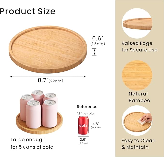 VERTORGAN Bamboo Serving Tray,8.7 Inch Decorative Trays Platter for Coffee Table,Living Room,Bar,Party,Mini Charcuterie Boards Cheese Board,Home Decor（Natural）