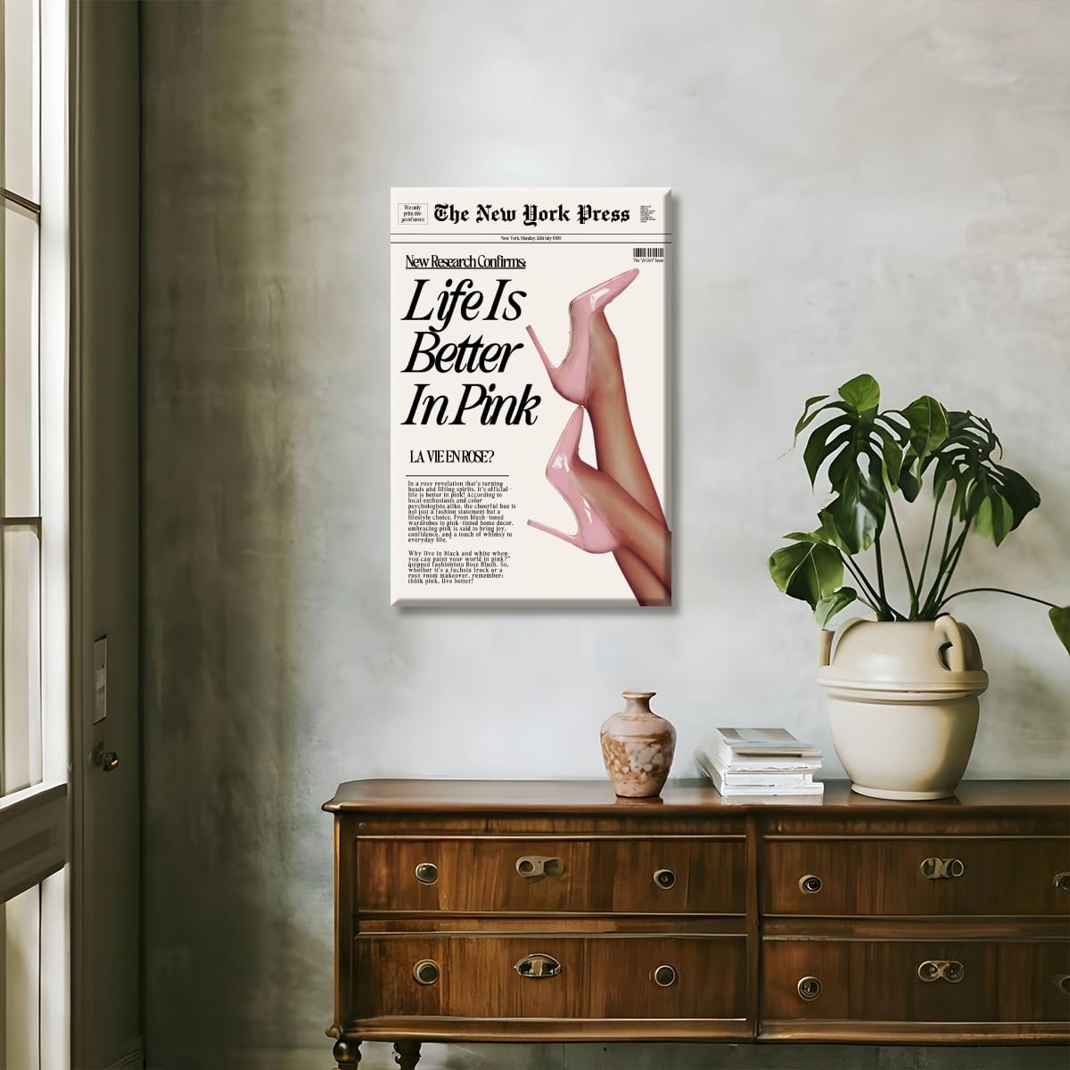 Trendy Baby Pink Poster 70s Canvas Prints The New York Press Wall Art Life Is Better in Pink Hot Girl Posters Preppy Aesthetic Decor Bedroom for Cool Girly Room Home Dorm 12x16inch Unframed