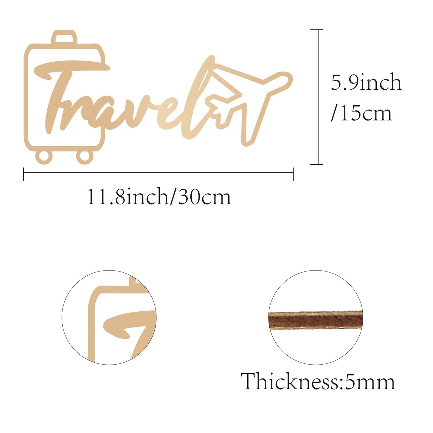CREATCABIN Travel Wall Decor Laser Cut Wooden Words Unfinished Wood Hanging Wall Art Travel Theme Letter Sculpture with Airplane Suitcase Sign for Home Classroom Office Bedroom Decor 11.8x5.9 Inch