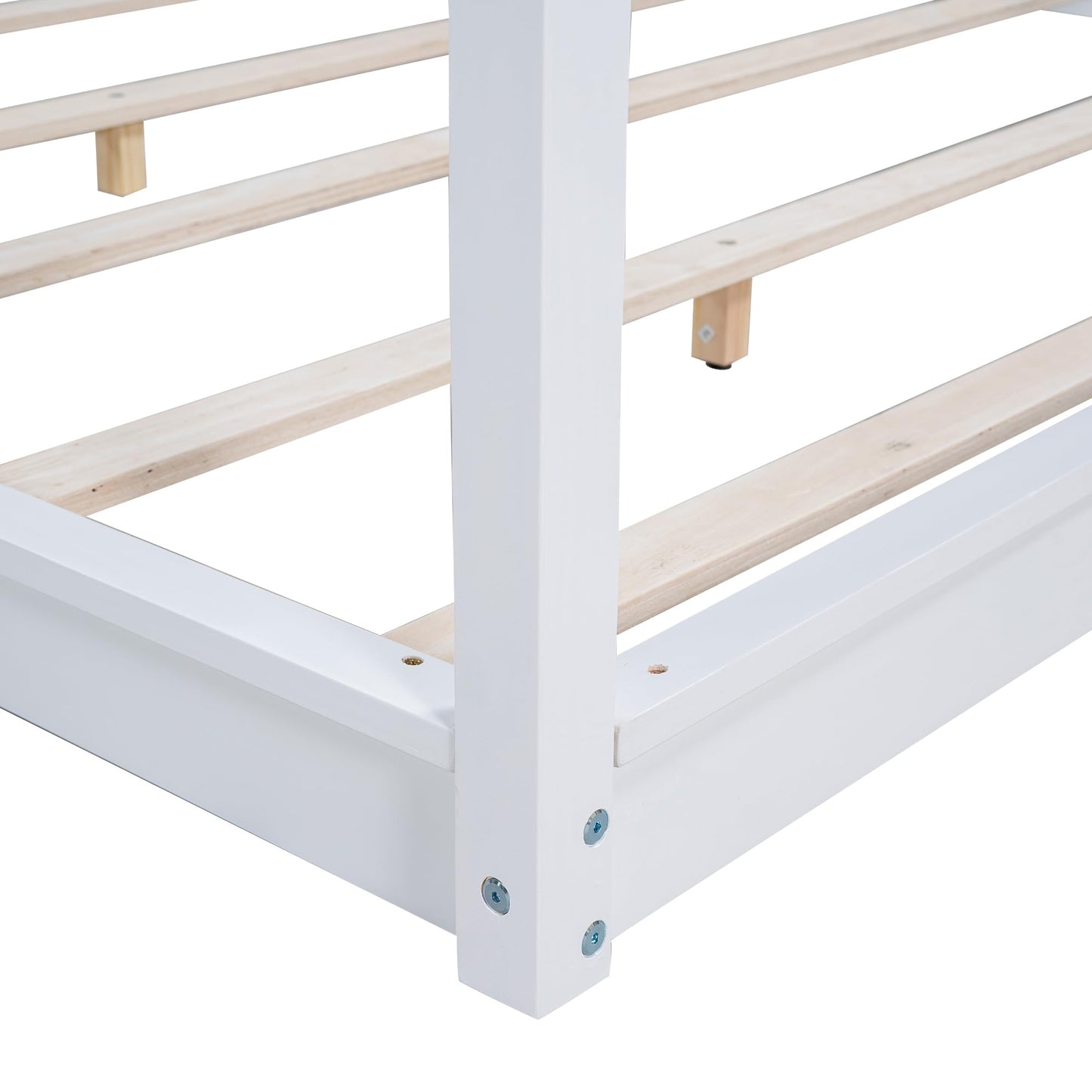 Merax Wooden Canopy Platform Bed Frame King Size Floor Bed/Mattress Foundation with Slat Support White