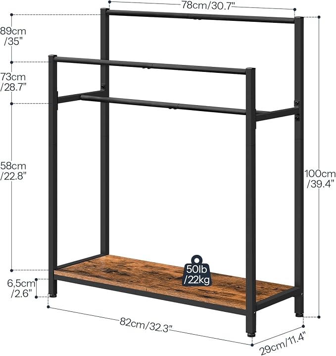 HOOBRO Extra Large Free Standing Towel Rack, 3 Tier Blanket Rack, Blanket Holder for Bathroom, 32.3" L x 11.4" W x 39.4" H, for Living Room, Bedroom, Rustic Brown and Black BF30LB01