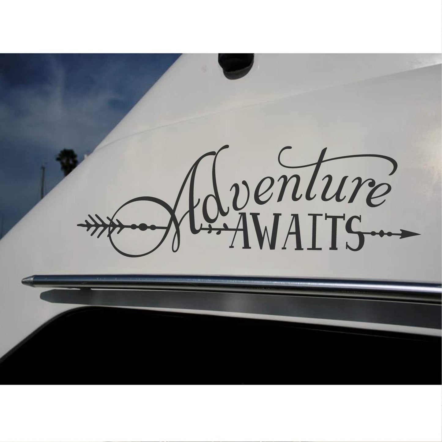 BATTOO Adventure Awaits Wall Decal Quote, Vinyl Lettering with Arrow, Adventure Quote Travel Wall Decal Sticker 22" W 7.5" H, Tribal Theme Room Decor, Black