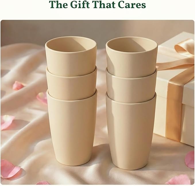Homienly Wheat Straw Cups - Unbreakable Cups Set of 6,20 oz Dishwasher & Microwave Safe Drinking Glasses for Everyday Use-Beige