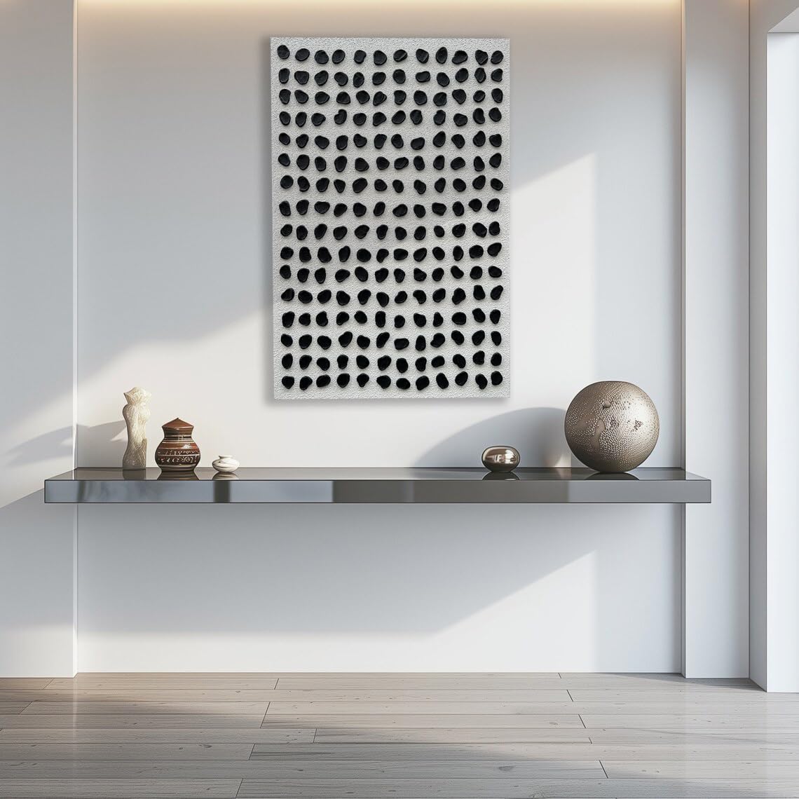 NANKAI Art Hand-painted Black and white three-dimensional texture abstract oil painting, 45x30 inches. Contemporary minimalist art wall decoration painting for home