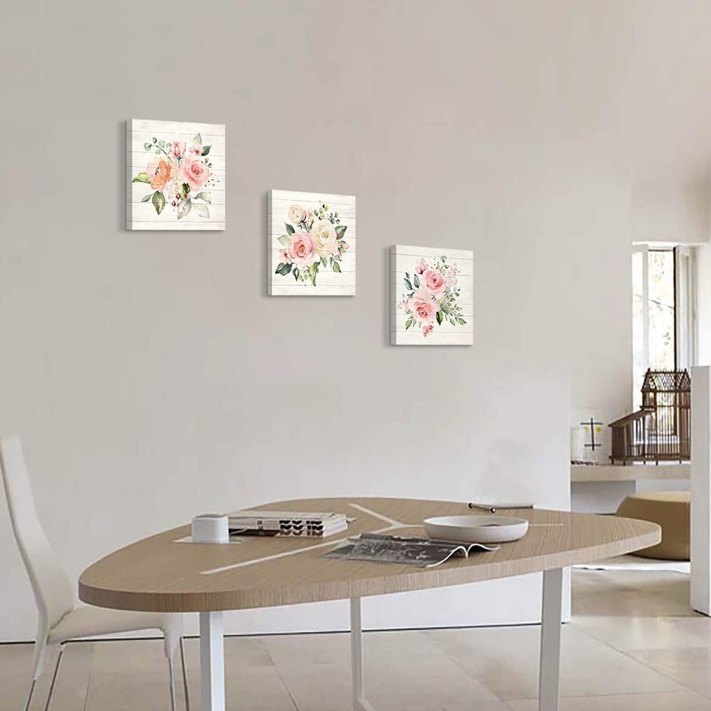 Hardy Gallery Pink Floral Canvas Wall Art: Roses Flowers Bouquet Pictures Artwork for Kitchen Bathrooms (12"x12"x3pcs)