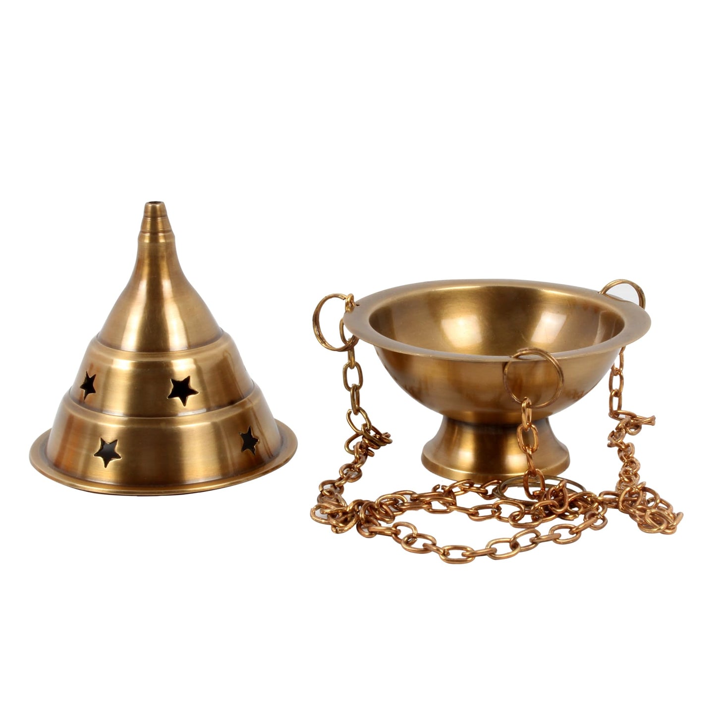 Brass Hanging Incense Burner Censer for Charcoal & Resin, Antique Brass Incense Holder with Chain, 4.5 Inch High