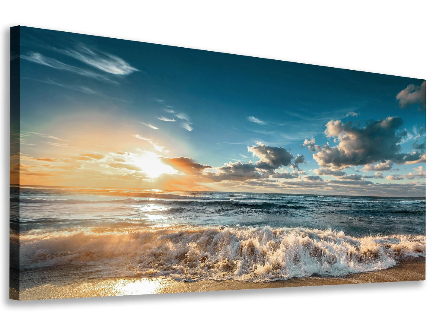 yearainn Sunset Beach Wall Art - Sea Beach Canvas Pictures Blue Ocean Wall Decor Coastal Waves Painting Nature Landscape Print Artwork for Living Room Bedroom Bathroom Home Office Decoration 24" x 48"