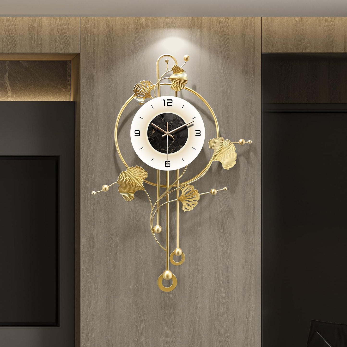 FIXNEO Wall Clock, Large Gold Wall Clock for Living Room Decor，Unique Office Clocks Battery Operated，Oversized Modern Wall Art for Bedroom,Farmhouse,Office Wall Decor 17.7 X 28.3 Inches