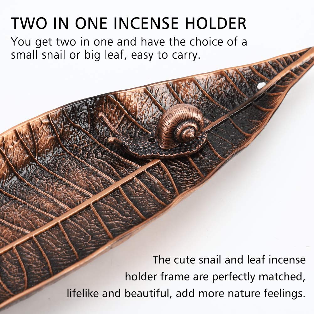 Accmor Incense Holder Set, Leaf and Snail Incense Burner, Incense Ash Catcher, Incense Sticks Holder for Counters, Meditation Room, Yoga, Home, Office, Red Copper