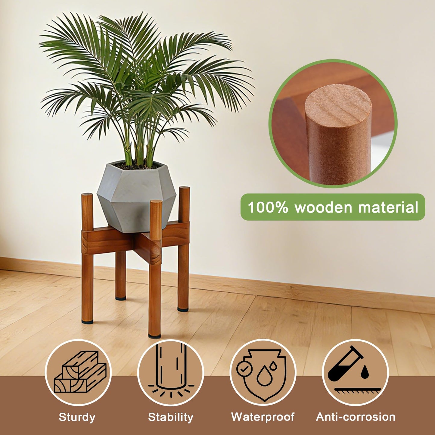 Vigordream Plant Stand Indoor, Wood Plant Holder, Mid Century Modern Decor Tall Planter Stands, 2 Height Displays Corner Single Flower Stand for Balcony, Living Room, Garden Patio Fit 5-8 Inch Pots