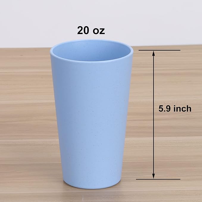 Wheat Straw Unbreakable Cup | 20 oz Reusable Water Drinking Glasses Sets of 10 | Lightweight Tumbler for Kitchen Outdoor | Dishwasher Safe, BPA Free and Eco friendly (20 oz, 10Pcs)