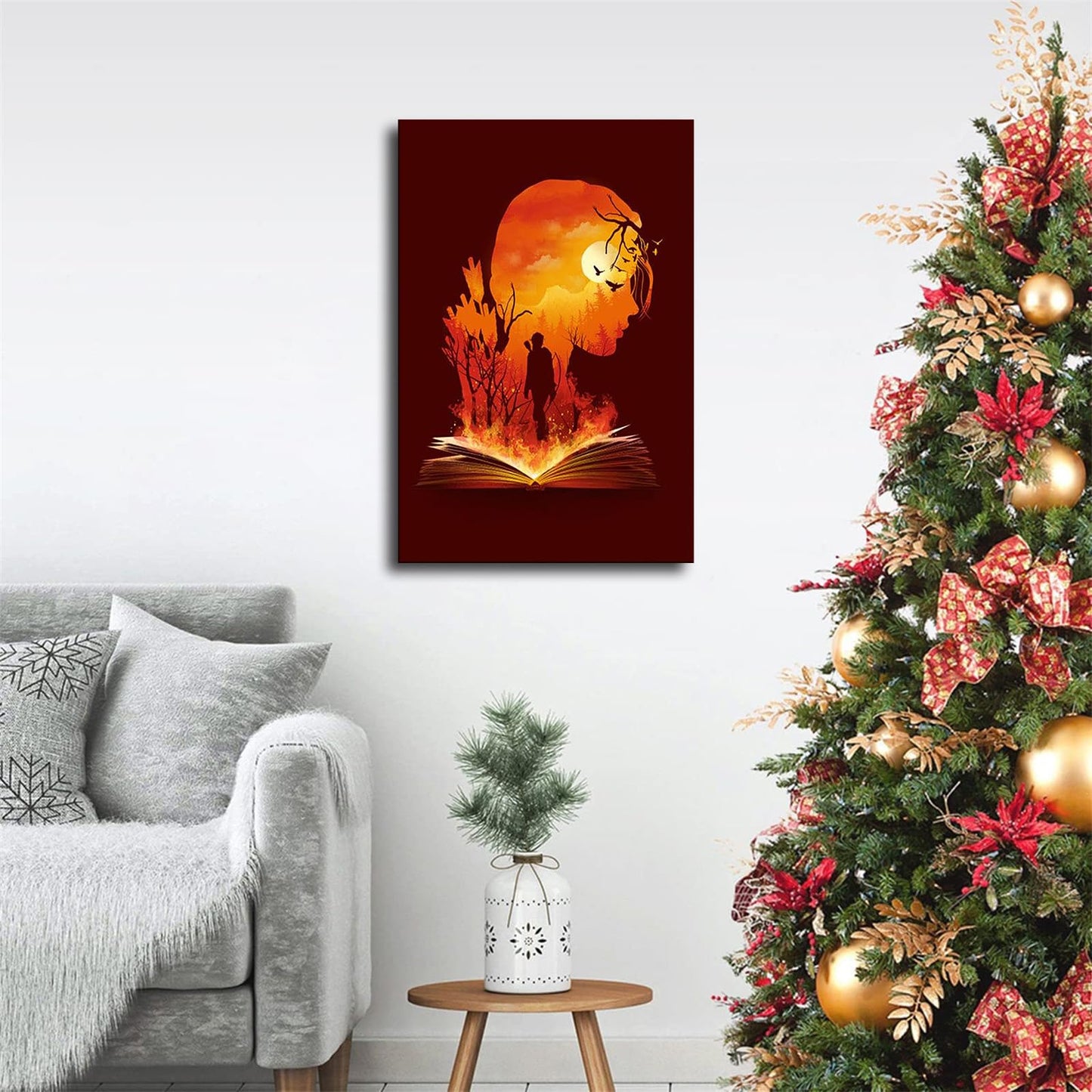 The Hunger Games Katniss Silhouette Sunset Poster Picture Art Print Canvas Wall Art Living Room Bedroom Decor Mural (12×18inch-No Framed)