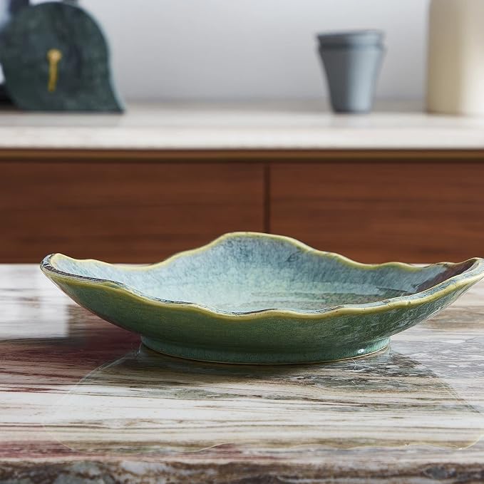 Large Ceramic Decorative Bowl, 12" Green Reactive Glaze Centerpiece Bowl, Modern Coffee Table Decor, Entryway Catchall Key Bowl, Decorative Fruit Bowl for Dining Table Living Room (12'')