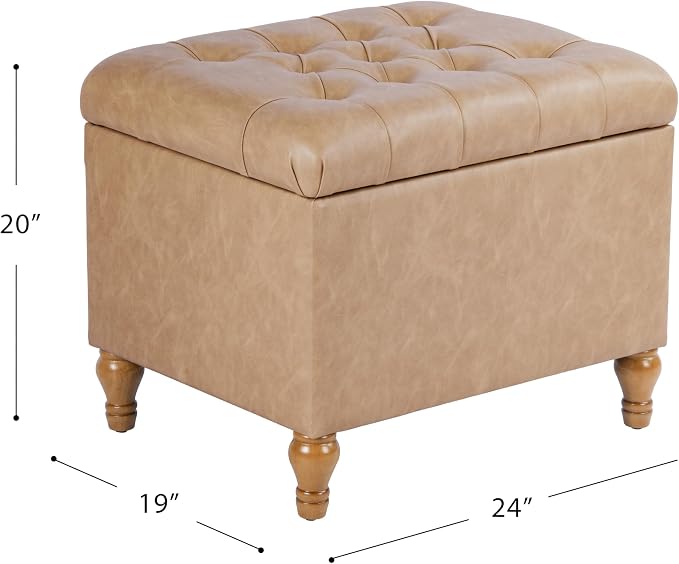 Spatial Order Home Decor | Upholstered Button Tufted Storage Ottoman | Hinged Lid Ottoman with Storage for Living Room & Bedroom | Decorative Home Furniture (Sand Faux Leather)