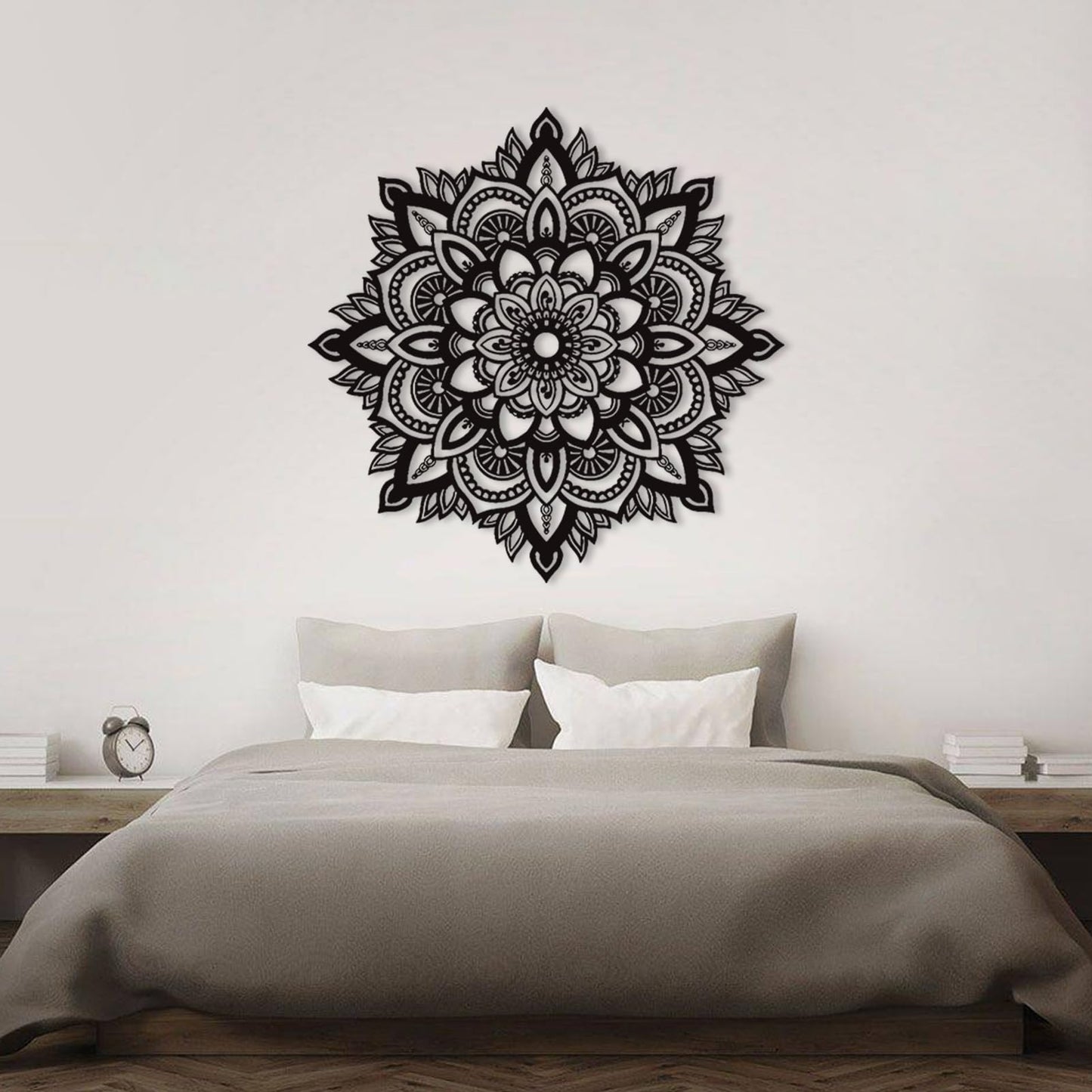 Mandala Metal Wall Art - Boho Wall Decor, Flower Metal Decorations for Bedroom, Unique Home Decor & Housewarming Gift (White, 24 x 24 inch / 60 x 60 cm)