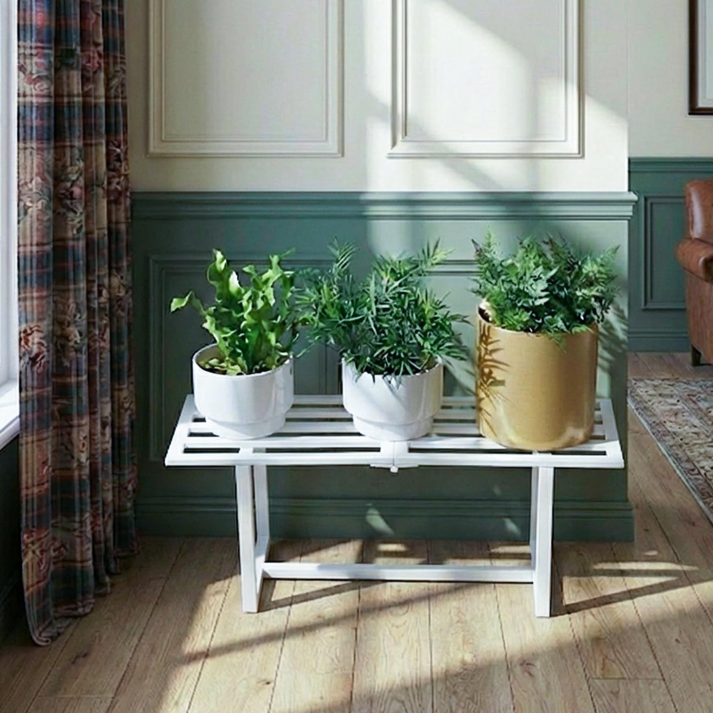 Rioneta 2-Pack Elegant Mid-Century Modern Metal Tiered Plant Stand Robust 330 lbs Capacity Versatile Indoor Outdoor Display for Living Room, Patio & Balcony White