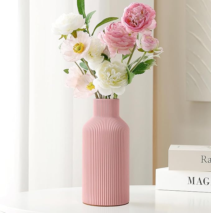 Mfacoy Ceramic Flower Vase, Minimalist Decor, Modern Home Decorative Vase, 8 in Small Pampas Grass Vases For Kitchen, Bedroom, Office, Living Room, Bathroom, Shelf Centerpiece Table Decorations (Pink)
