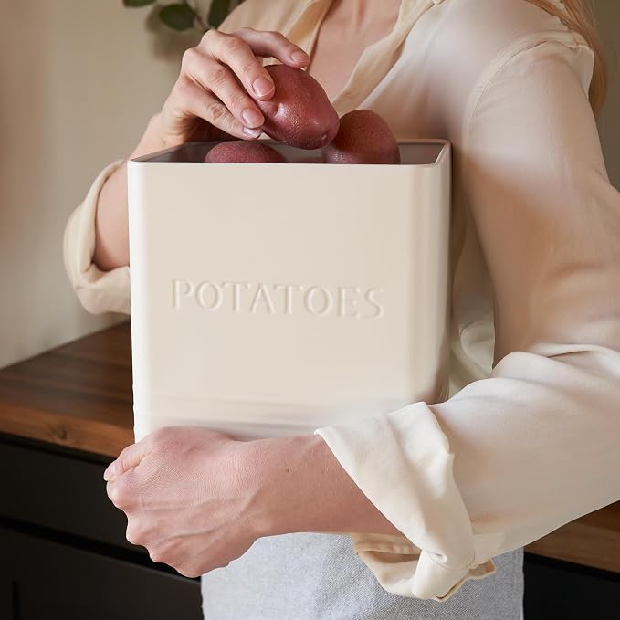 ZICOTO Beautiful Potato and Onion Storage Container Set, 10.1" & 8.9" - Perfectly Sized Spacious Canisters For Your Kitchen Counter Or Pantry - Food Safe Metal Bins Keep Produce Fresh Longer