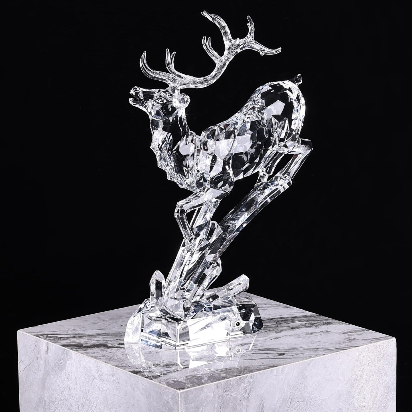Acrylic Reindeer Christmas Decor Figurine - Modern Elegant Clear Reindeer Ornaments for Christmas Indoor Decor, Holiday Centerpiece, Living Room, Fireplace, Table Display (Clear, Standing 11.8")