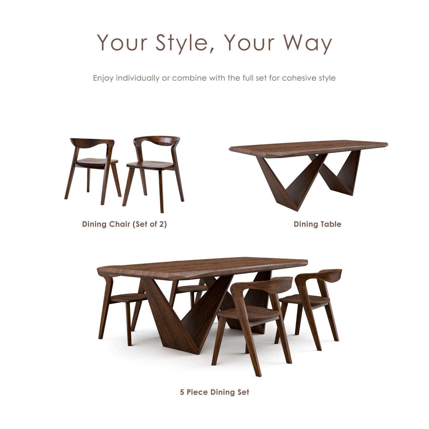Furniture of America Nazaen III Mid-Century Modern Wood 21.5-inch Side Chairs with Rounded Backrest and Semi-Handmade for Home Kitchen, Dining Room, Rich Walnut (Set of 2)