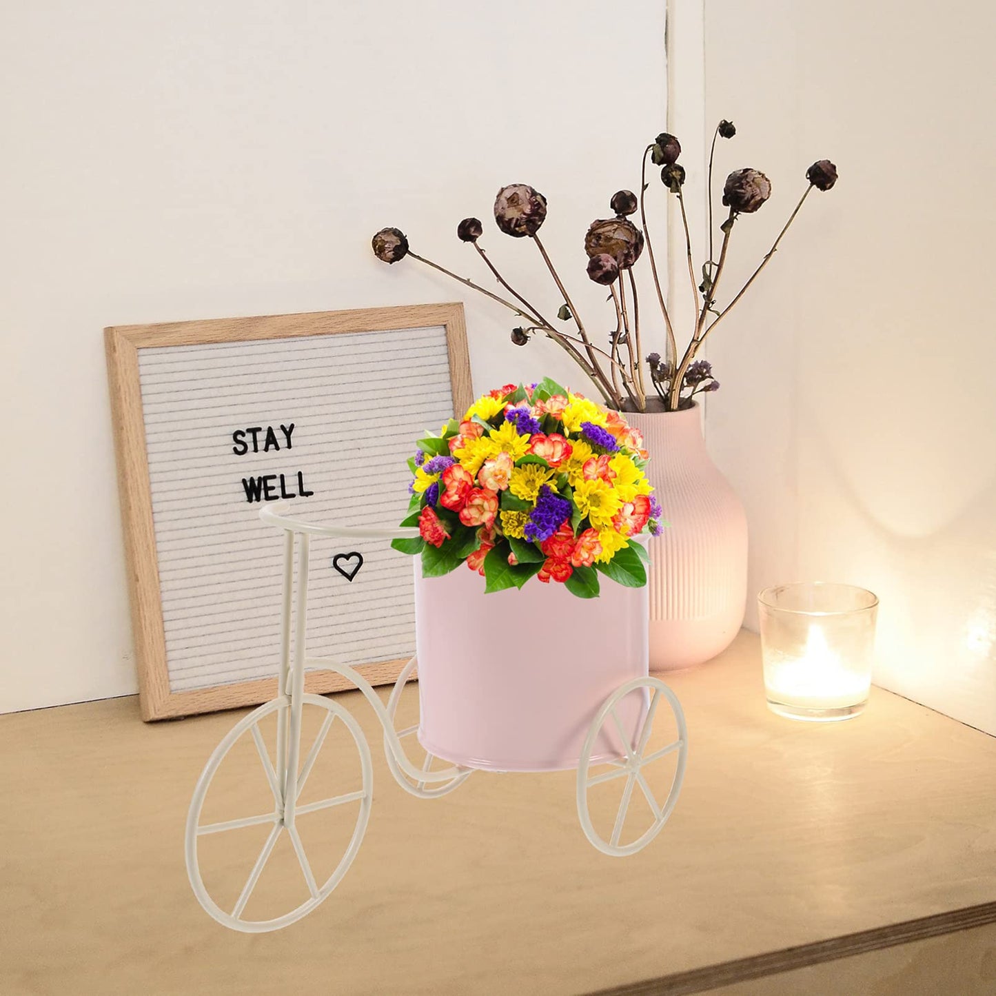 NUOBESTY Bicycle Metal Plant Stand Flower Pot Holder Iron Bicycle Plant Flower Stand Pot Patio Indoor Outdoor Decor, Pink