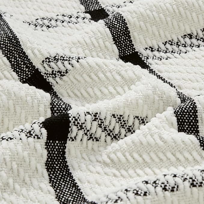 CREVENT 50"X60" Farmhouse Breathable Soft and Warm Chenille Plaid Throw Blanket for Sofa Couch Bed, Home Decoration Throw with Tassles (Black & White)