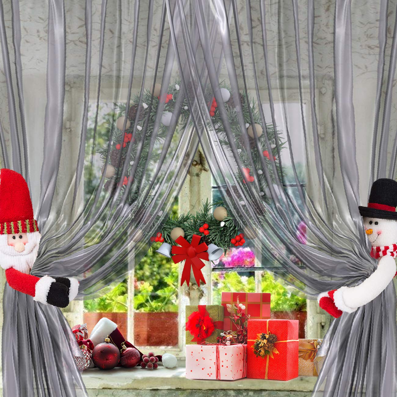 Ogrmar 2 Pack Christmas Curtain Buckle Doll Santa & Snowman Creative Curtain Tieback Hold Back Fastener,Christmas Wine Bottle Topper for Xmas Holiday Home Window Decoration (Red and White)
