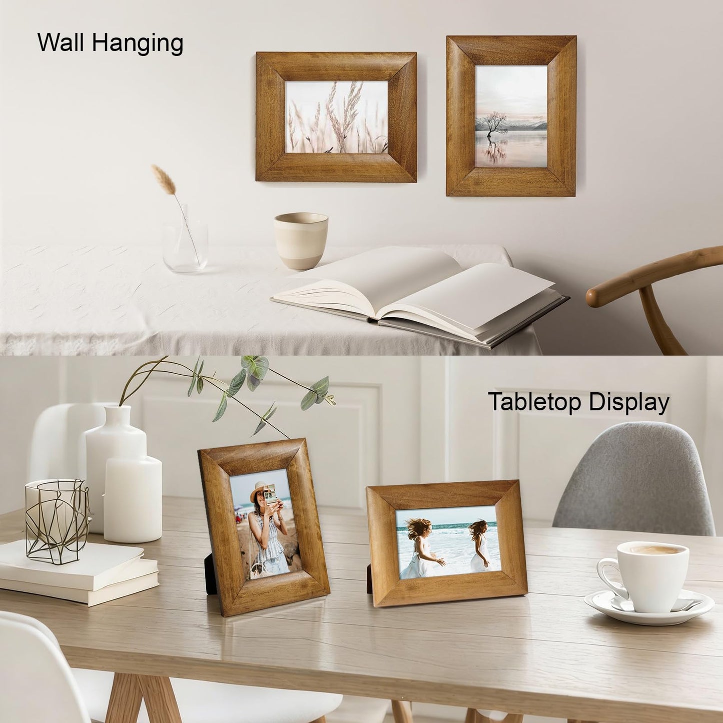 BRIVUE Picture Frame 5x7 with Tempered Glass, Solid Wood Photo Frame, Handmade Wooden Frame for Tabletop & Wall Display, Horizontal & Vertical Rustic Home Decoration, Father Day Gifts, Brown 1 Pack