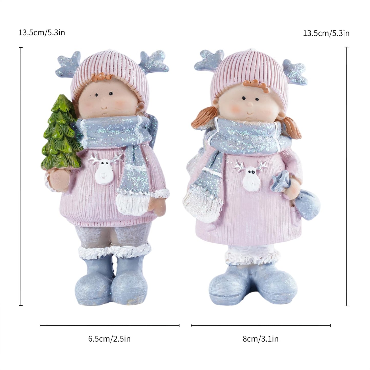 Brizoria Christmas Home Decor Cute Girl Dolls Set of 2 Resin Miniature Figurines with Reindeer Hats Winter Decorations for Home Mantel Tiered Tray Tabletop Christmas Decorations Indoor