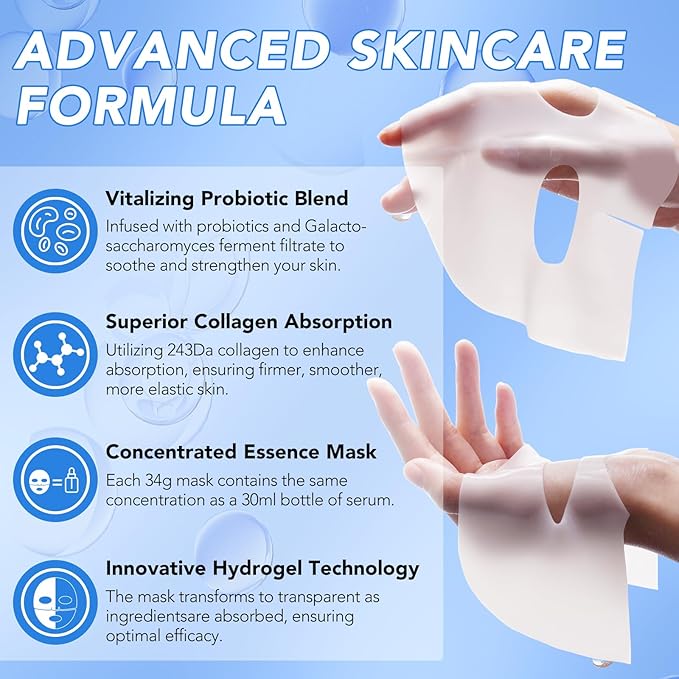 Collagen Face Mask,Collagen Real Deep Mask,Collagen Mask,Deep Hydrating Anti Wrinkle Lifting Mask,Hydrogel Masks for All Skin Types 34g*4ea